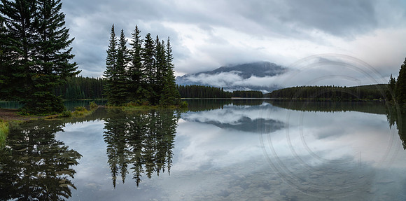 Reflections in Two Jacks Lake, Banff, Alberta, Canada.